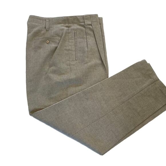 Vintage Liz Sport High Rise Pleated Neutral/Beige Linen Blend Trousers/Pants 14 - Picture 8 of 13